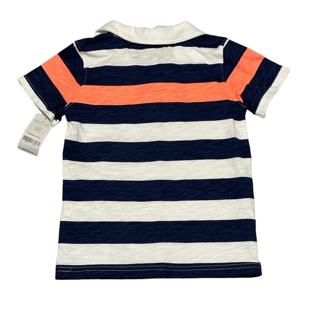 Boys Carters Toddler 4T Polo Shirt Top Stripes Blue Neon Orange Short Sleeve NWT
